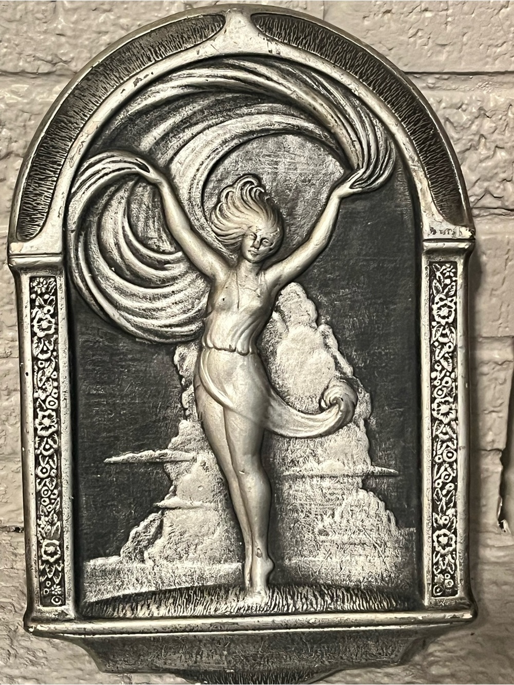Art Deco Chalkware Wall Plaque Dancing Nymph or Goddess